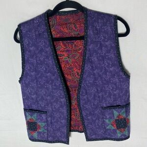 Vintage Handmade Purple Burgundy Reversible Quilted Vest S Cottagecore Festival